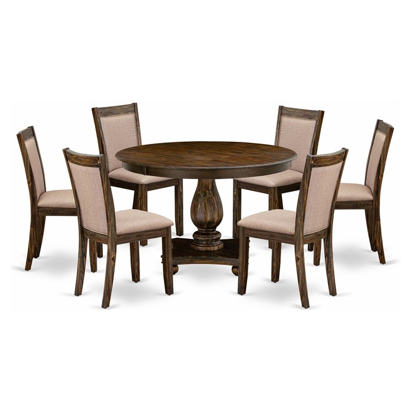 Pemberly Row 7-Piece Dining Set in Acacia Wood and Distressed Jacobean