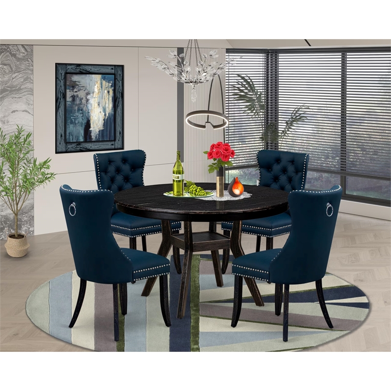 Pemberly Row 5-Piece Round Rubberwood Dining Table Set in Black Finish