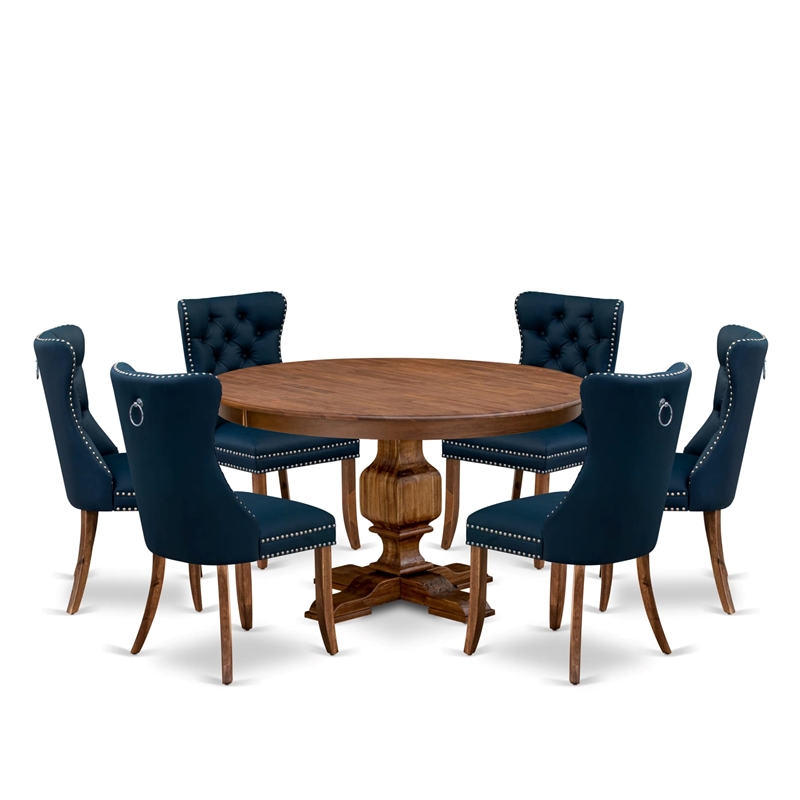 Pemberly Row 7-Piece Rubberwood Dining Table Set in Walnut Finish