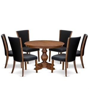 Pemberly Row 7-Piece Round Dining Table Set Wood Walnut Finish