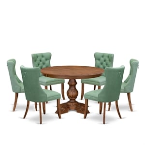 Pemberly Row 7-Piece Rubberwood Dining Table Set in Walnut Finish