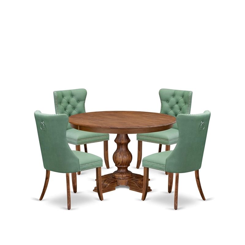 Pemberly Row 5-Piece Rubberwood Dining Table Set in Antique Walnut