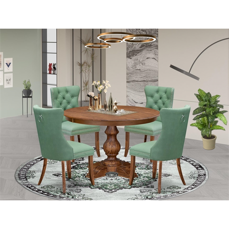 Pemberly Row 5-Piece Rubberwood Dining Table Set in Antique Walnut
