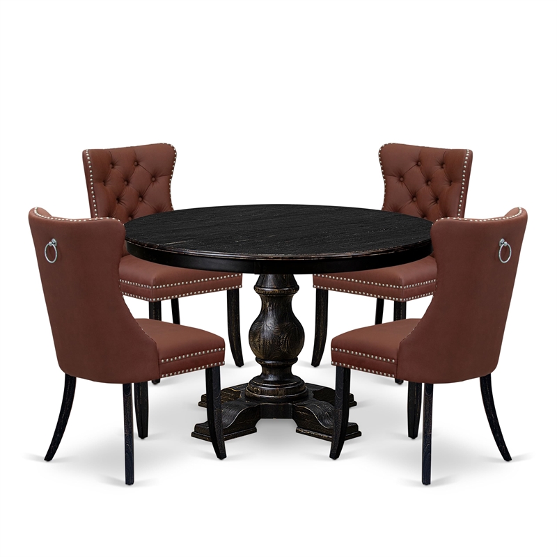 Pemberly Row 5-Piece Round Dining Table Set in Black Wood Finish