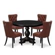 Pemberly Row 5-Piece Round Dining Table Set in Black Wood Finish