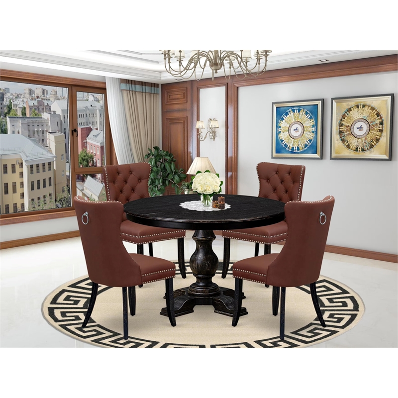 Pemberly Row 5-Piece Round Dining Table Set in Black Wood Finish