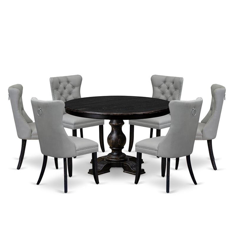 Pemberly Row 7-Piece Round Dining Table Set in Black Wood Finish