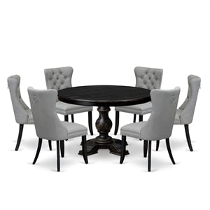 Pemberly Row 7-Piece Round Dining Table Set in Black Wood Finish