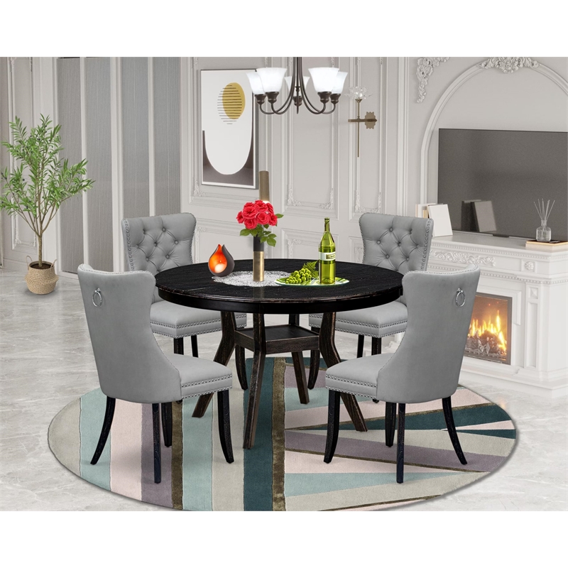 Pemberly Row 5-Piece Round Rubberwood & Acacia Dining Set in Black
