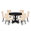 Pemberly Row 7-Piece Acacia Dining Set with Round Table in Black Finish