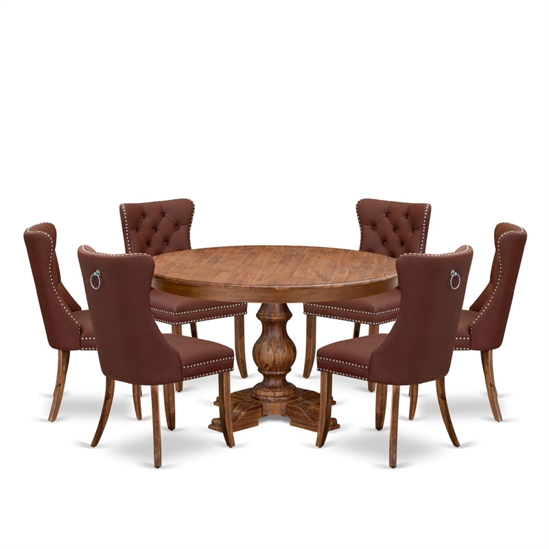 Pemberly Row 7-Piece Kitchen Table Set with Faux Leather Chairs in Walnut