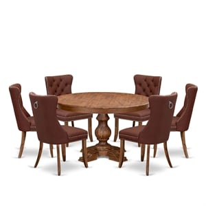 Pemberly Row 7-Piece Kitchen Table Set with Faux Leather Chairs in Walnut