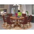 Pemberly Row 7-Piece Kitchen Table Set with Faux Leather Chairs in Walnut