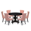 Pemberly Row 7-Piece Round Dining Room Set in Sand-Blasted Black Finish