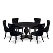 Pemberly Row 7-Piece Round Dining Set in Black Linen Upholstery