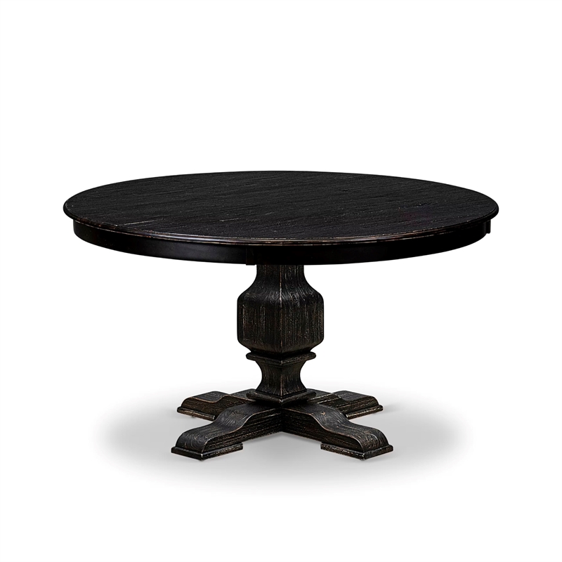 Pemberly Row 7-Piece Round Dining Set in Black Linen Upholstery