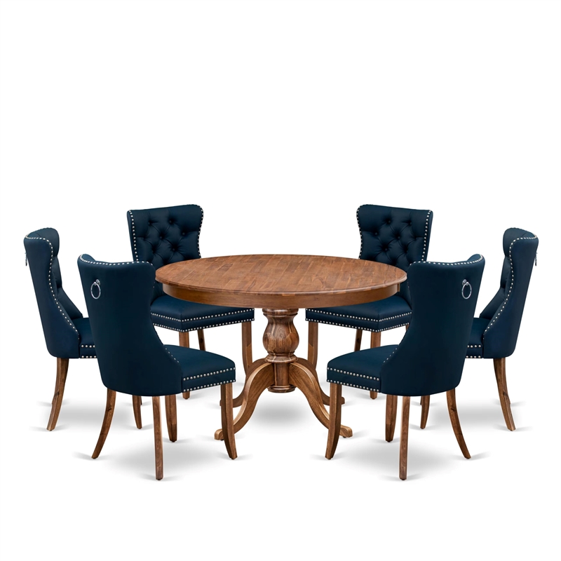 Pemberly Row 7-Piece Dining Table Set with Rubberwood in Walnut Finish