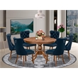 Pemberly Row 7-Piece Dining Table Set with Rubberwood in Walnut Finish