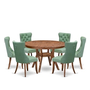 Pemberly Row 7-Piece Walnut Dining Table Set with Rubberwood Chairs