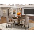 Pemberly Row 5-Piece Distressed Wood Dining Set with Khaki Linen Fabric