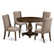 Pemberly Row 5-Piece Distressed Wood Dining Set with Khaki Linen Fabric