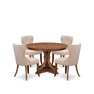 Pemberly Row 5-Piece Dining Set in Walnut Finish with Upholstered Chairs