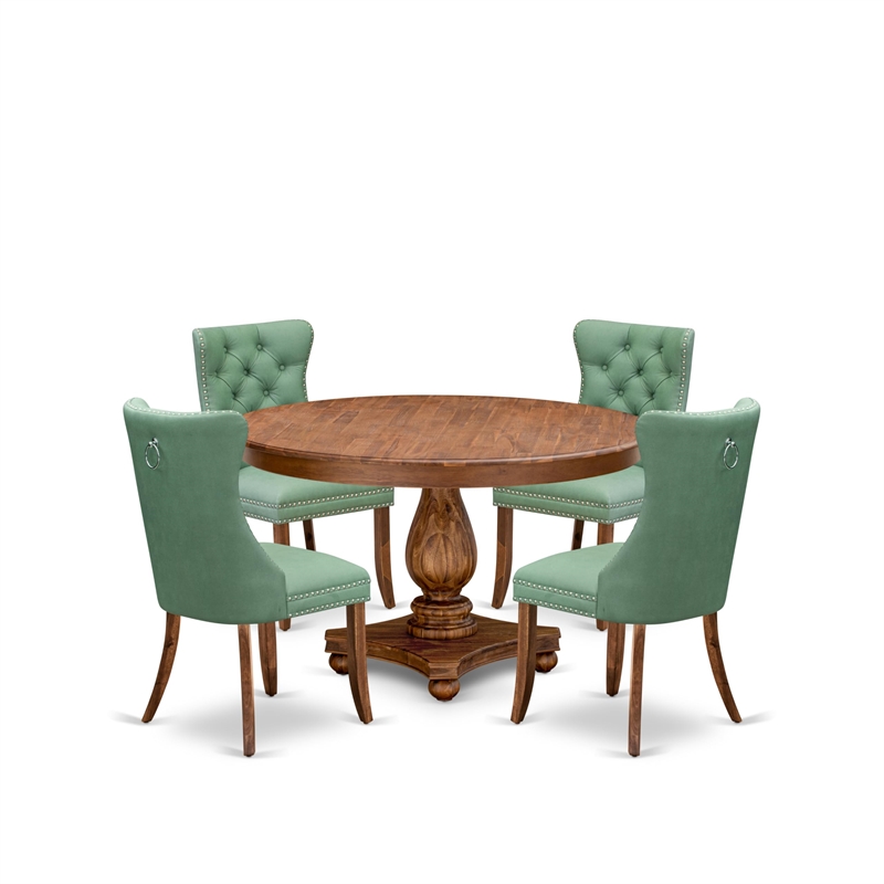 Pemberly Row 5-Piece Dining Set in Walnut Finish with Faux Leather Seating