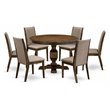 Pemberly Row 7-Piece Dining Set in Distressed Jacobean with Linen Chairs