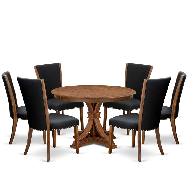 Pemberly Row 7-Piece Acacia Wood Round Kitchen Set in Walnut Finish