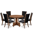 Pemberly Row 7-Piece Acacia Wood Round Kitchen Set in Walnut Finish