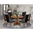 Pemberly Row 7-Piece Acacia Wood Round Kitchen Set in Walnut Finish
