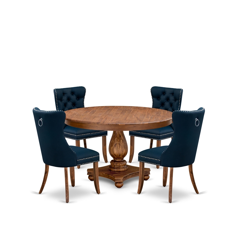 Pemberly Row 5-Piece Dining Set in Walnut with Faux Leather Chairs
