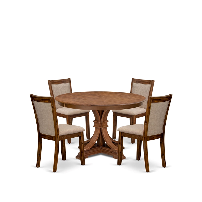 Pemberly Row 5-Piece Modern Dining Set in Walnut Finish with Linen Chairs