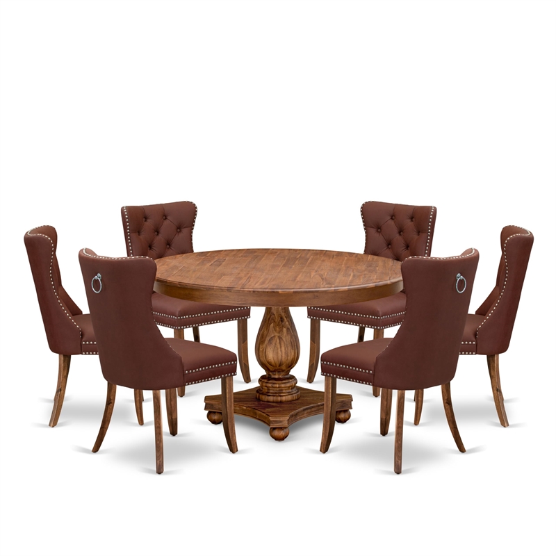 Pemberly Row 7-Piece Dining Table Set in Walnut Finish and Faux Leather