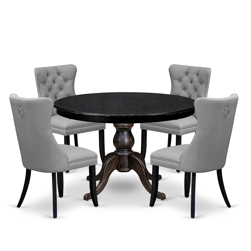 Pemberly Row 5-Piece Round Dining Set in Sand-Blasted Black Finish