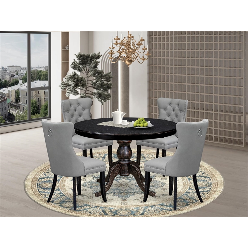 Pemberly Row 5-Piece Round Dining Set in Sand-Blasted Black Finish