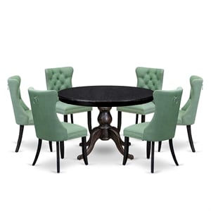 Pemberly Row 7-Piece Round Dining Set in Sand-Blasted Black Finish