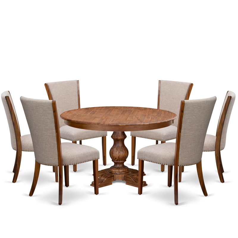 Pemberly Row 7-Piece Round Wooden Kitchen Table Set in Walnut Finish