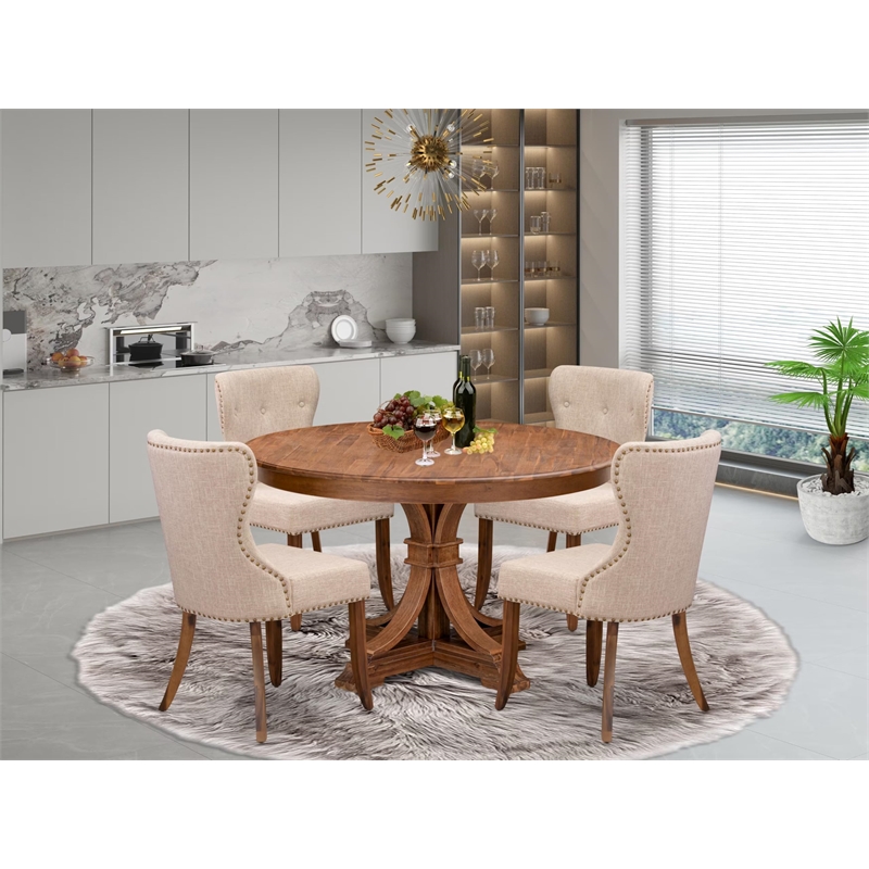 Pemberly Row 5-Piece Modern Rubberwood Dining Set in Walnut Finish