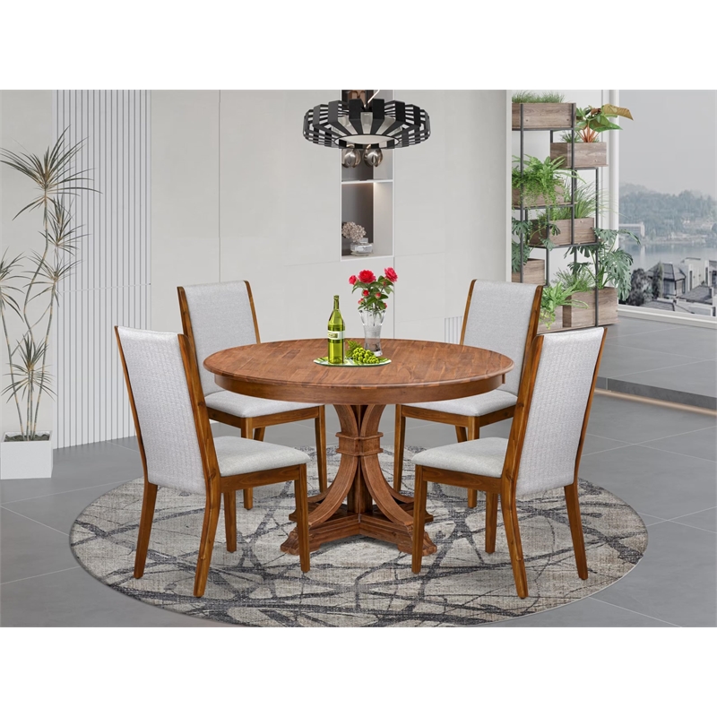 Pemberly Row 5-Piece Mid-Century Rubberwood Dining Set in Walnut Finish