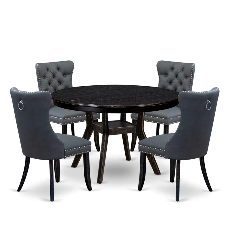 Pemberly Row 5-Piece Sand Blasted Black Dining Set with Faux Leather Chairs
