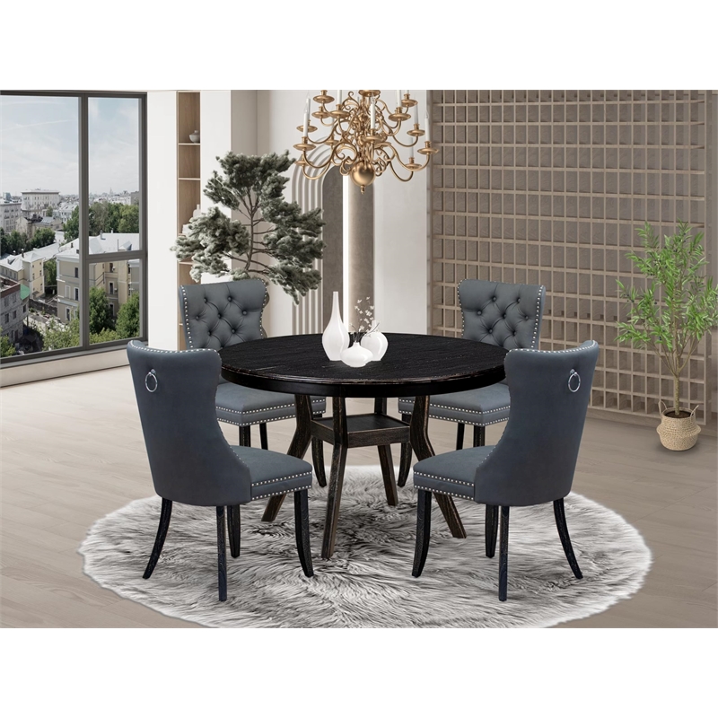 Pemberly Row 5-Piece Sand Blasted Black Dining Set with Faux Leather Chairs
