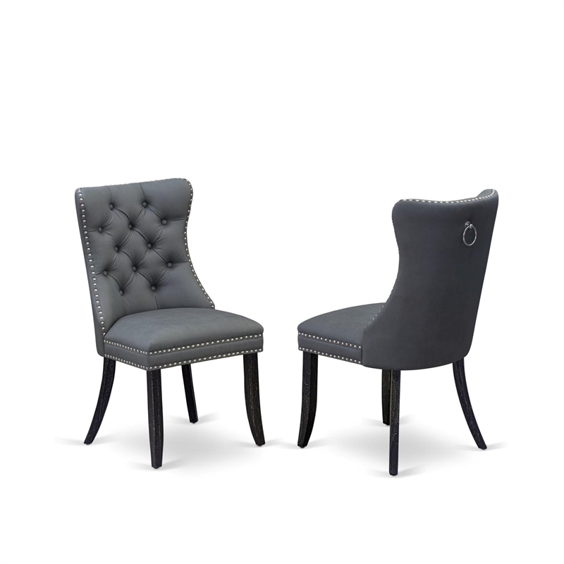 Pemberly Row 5-Piece Sand Blasted Black Dining Set with Faux Leather Chairs