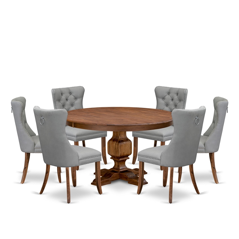 Pemberly Row 7-Piece Rubber Wood Dining Set in Walnut with Faux Leather