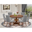 Pemberly Row 7-Piece Rubber Wood Dining Set in Walnut with Faux Leather