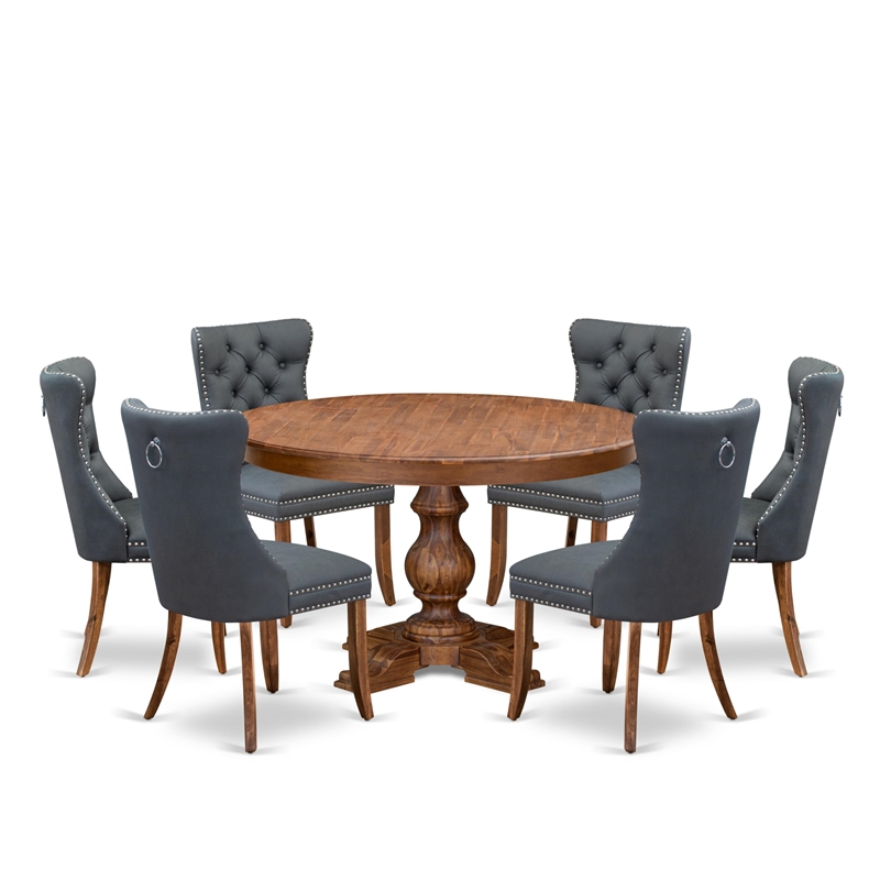 Pemberly Row 7-Piece Kitchen Set with Rubber Wood in Walnut Finish