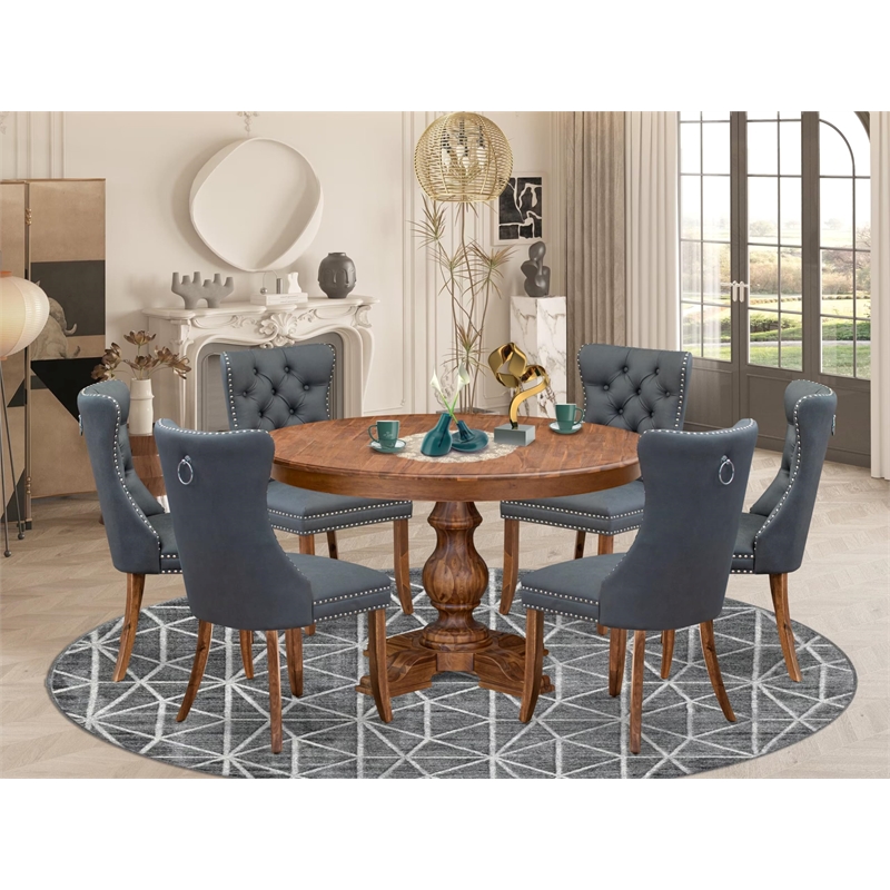 Pemberly Row 7-Piece Kitchen Set with Rubber Wood in Walnut Finish