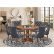 Pemberly Row 7-Piece Kitchen Set with Rubber Wood in Walnut Finish