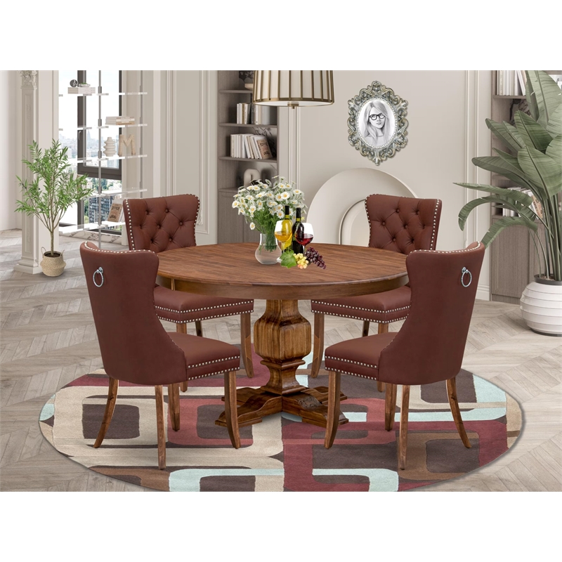 Pemberly Row 5-Piece Dining Set with Faux Leather Chairs and Walnut Table