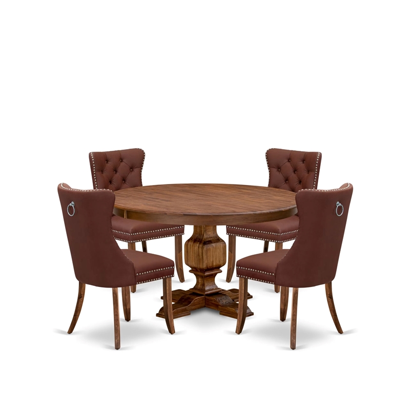 Pemberly Row 5-Piece Dining Set with Faux Leather Chairs and Walnut Table